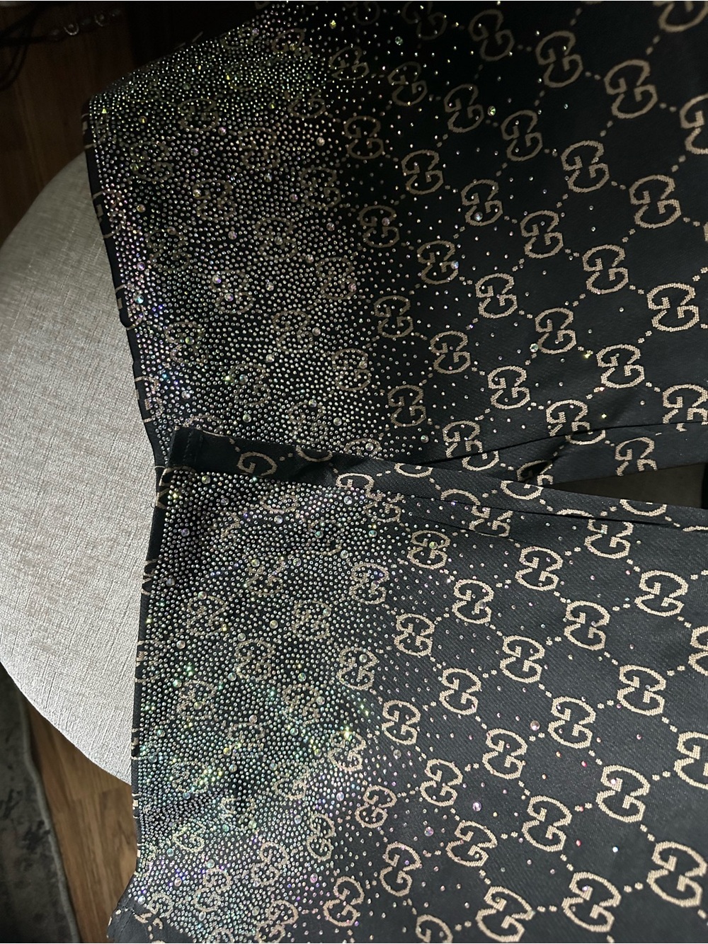 Gucci Black and Beige GG Monogram Crystal-Hem Top - Picture 7 of 16